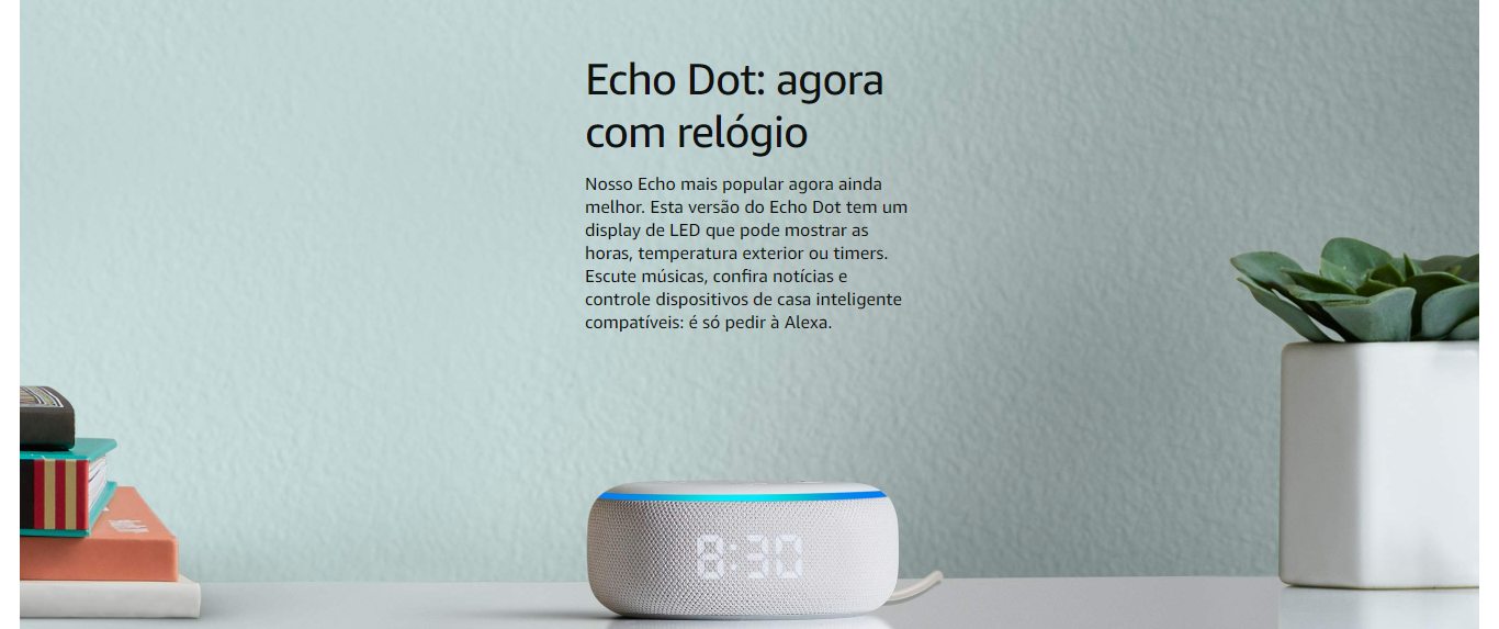  Amazon Smart Home Echo Dot Alexa com Relógio 3ª Geração Branco - B07NQJPQ46 